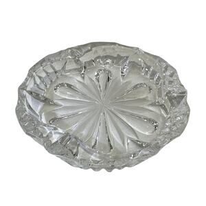 Vintage MCM Heavy Crystal Starburst Glass Trinket Jewelry Dish 5in Retro Chic